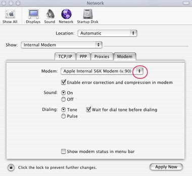 Mac OS X - Configuring the Modem
